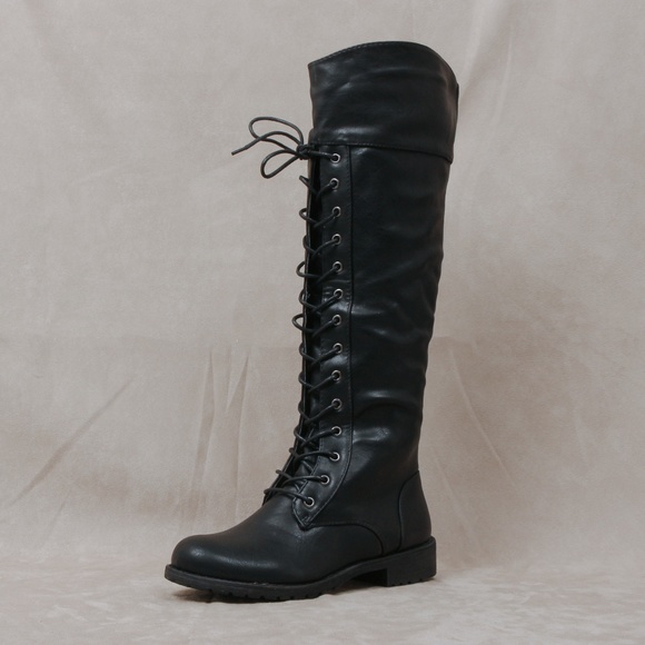 Shoes - FINAL SALE Black Lace up knee high boots Lug-30Hi